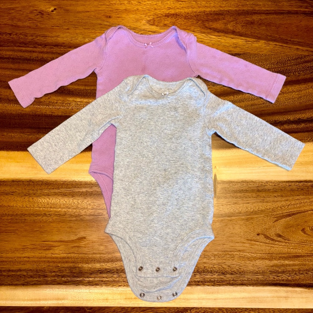 2-pack Gray and Purple Kids Long Sleeve One Piece Set